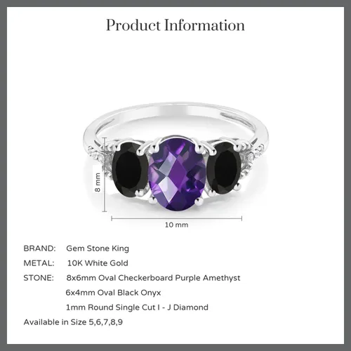 Vista 4 de Gem Stone King Anillo de compromiso de oro blanco de 10 quilates con 3 piedras para mujer (1.83 quilates, piedra natal con piedras preciosas)