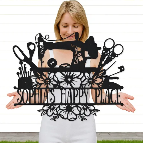 Vista 34 de Letrero de metal personalizado para máquina de coser, arte de pared personalizado para habitación, para mamá, abuela, nana, mimi, alcantarillas