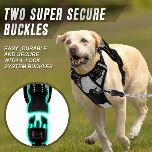 Vista 94 de BARKBAY - Arnés para perro sin tirones con clip frontal, material resistente y reflectante, asa de fácil control para pasear perros grandes