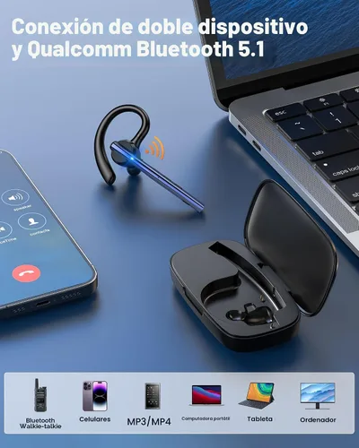 Vista 6 de New Bee Auriculares Bluetooth V5.1 72H Hablar Time Dual Mic con botón de silencio para negocios, auricular Bluetooth inalámbrico manos libres