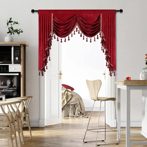 Vista 74 de ELKCA Cenefa de cortina de felpilla beige para ventana de sala de estar, cenefa de cascada para dormitorio, bolsillo para barra