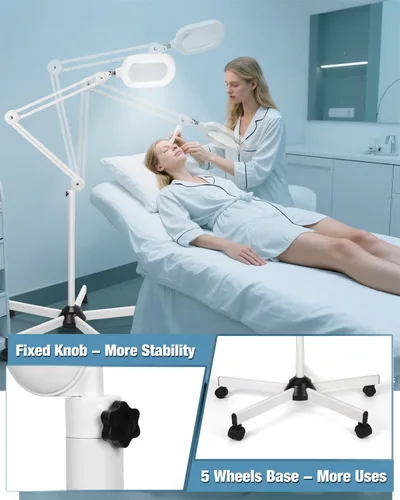Vista 9 de Lupa de 15X con luz y soporte, lámpara de pie rectangular grande con lente de vidrio óptico con 5 ruedas, 5 modos de color con luz LED, lupa manos