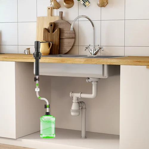 Vista 3 de Dispensador de jabón para fregadero de cocina, dispensador de jabón para fregadero con vástago roscado más largo, tubo de extensión de 47 pulgadas