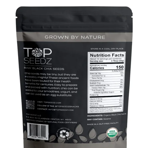 Vista 3 de Top Seedz Semillas de chía negra crudas orgánicas certificadas por la USDA, frescas y sin sal, semillas de chía negra, sustituto de huevo, sin