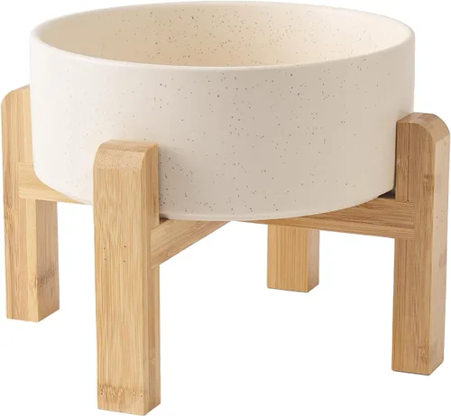 Vista 30 de Cuenco elevado de cerámica de 6 pulgadas para perros – Cuenco de comida y agua para perros de 30 onzas con soporte elevado de bambú antideslizante