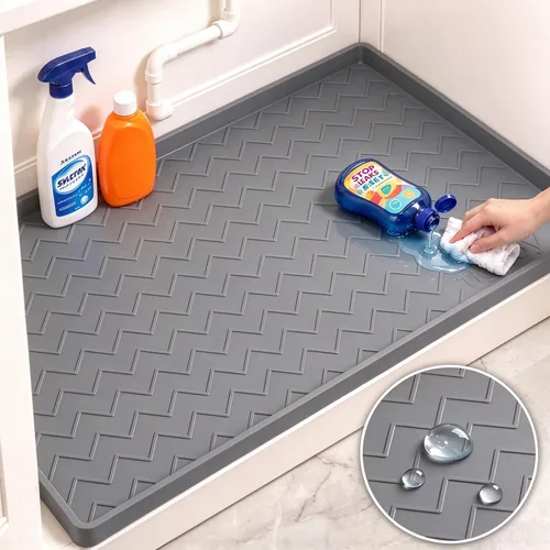Vista 9 de TigeJoy Alfombrillas impermeables para debajo del fregadero de cocina, 22 x Gris claro