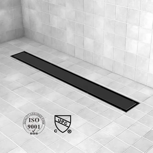 Vista 7 de Drenaje de ducha lineal de 24 pulgadas, cepillo de acero inoxidable 304 negro Offset Side Outlet,Easy to install,Tile-In Grate,Hair