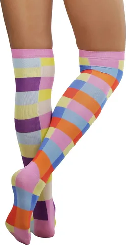 Vista 2 de ToBeInStyle Divertidos calcetines acrílicos con diseño de arlequín arcoíris para mujer
