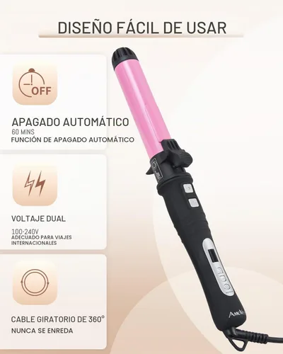 Vista 5 de Rizador de pelo con rotación automática: rizador de pelo automático de 1.25 pulgadas con temperatura ajustable de 180 °F a 410 °F y pantalla LCD