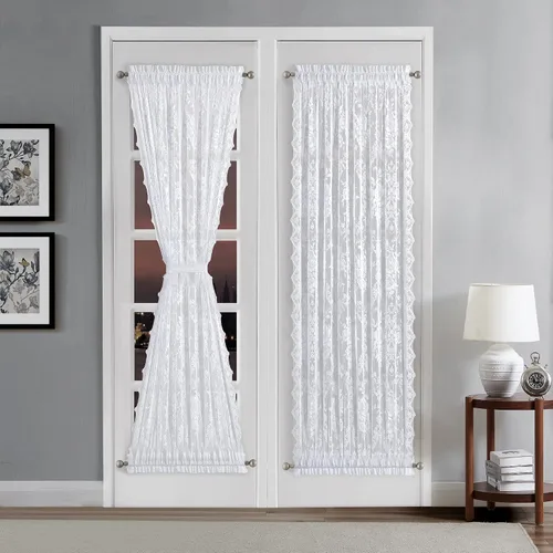 Vista 7 de LinenZone Par de cortinas de encaje de primera calidad para puerta francesa o cortinas de puerta de luz lateral con 2 alzapaños. Cortinas de puerta