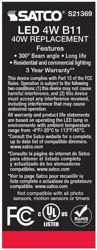 Vista 6 de Satco 6Pk 4.5w G25 Globo Filamento LED 2700K Base Mediana Regulable - 40W Equiv