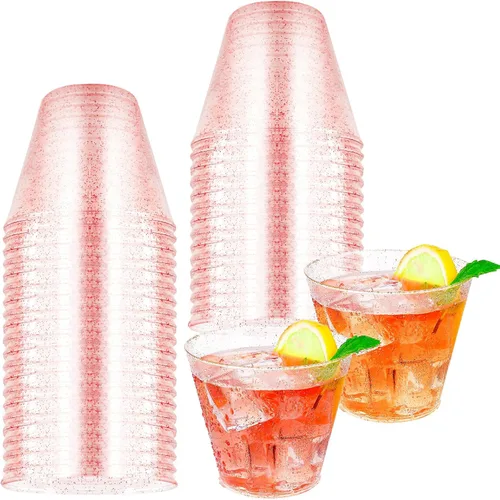 Vista 8 de HKACSTHI 25 vasos de plástico desechables de 9 onzas, copas de vino con purpurina, vasos de plástico transparente, vasos de postre, vasos para beber
