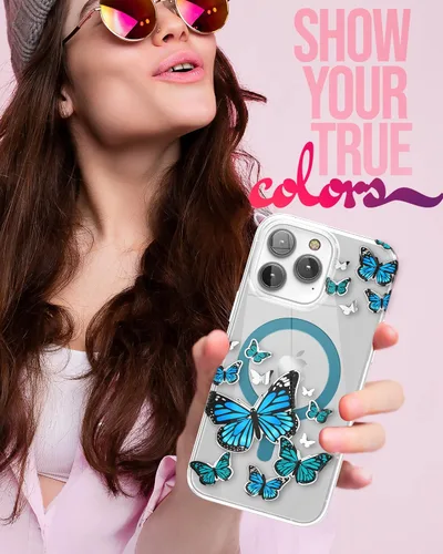Vista 5 de ENCASED Funda magnética diseñada para iPhone 14 PRO con protector de pantalla para mujer, compatible con accesorios MagSafe para teléfono