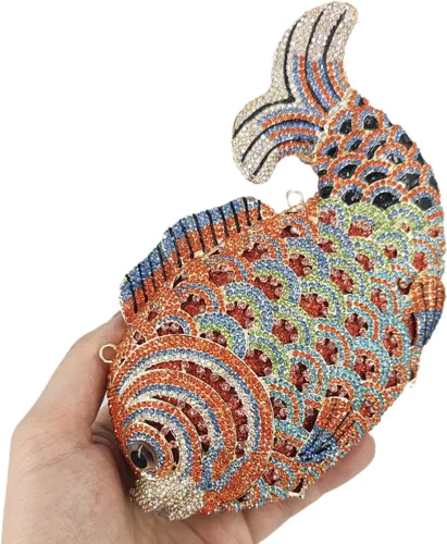 Vista 7 de Boutique De FGG Bolsos de mano con diamantes de imitación de pescado para mujer, bolsos formales de noche, bolso de graduación, boda, fiesta, bolsa