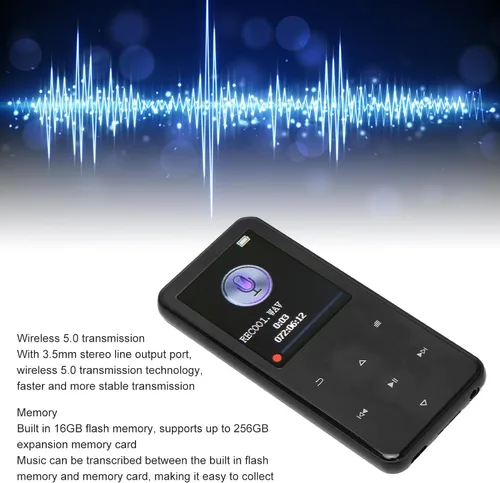 Vista 3 de Reproductor de MP3 con pantalla táctil Bluetooth 5.0, sonido de alta fidelidad, radio FM, almacenamiento de 4 GB, ampliable hasta 256 GB con chip
