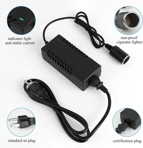 Vista 3 de Convertidor de CA a CC, 110-220V a 12V 96W 8A Adaptador de corriente de coche, adaptador de corriente para enchufe de encendedor de cigarrillos