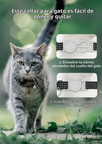 Vista 6 de Apple AirTag - Collar para gatos, rastreador GPS con función separable y campana, ligero para gatos y gatitos (negro)