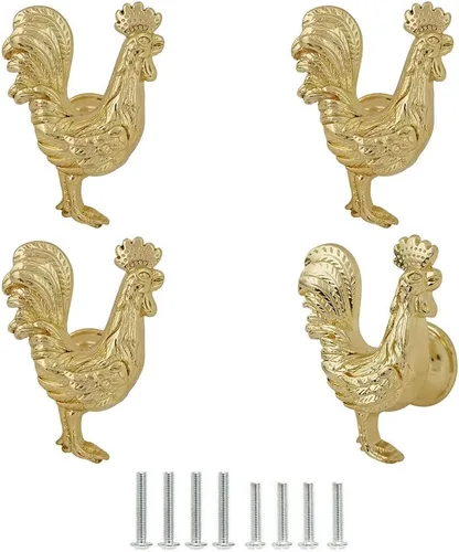 Vista 8 de Perillas de pollo, pomos de gallo para armario y cajones, pomos decorativos de zinc dorado en forma de gallo para cocina, armario, tocador, muebles