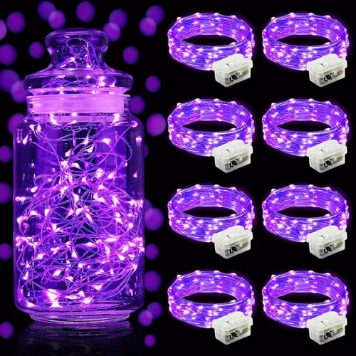 Vista 25 de Aogist Paquete de 24 luces de hadas, 3 modos, 2,1 metros, 20 luces LED, impermeables, cable plateado, funcionan con pilas, mini luces de alambre