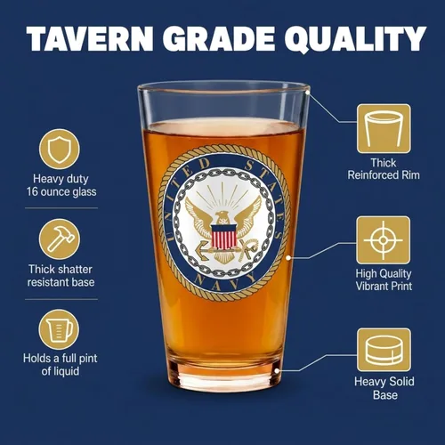 Vista 3 de Artisan Owl Vaso de pinta con emblema de la Marina de los Estados Unidos, con licencia oficial, 16 onzas