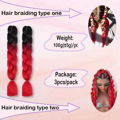 Vista 2 de Extensiones de cabello trenzado sintético degradado Zhuoqi hair, trenzas trenzadas al crochet, 24 pulgadas, 3 unidades/paquete, 3.53 onzas, dos tres
