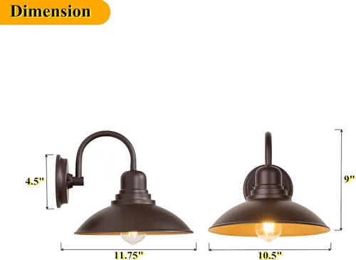Vista 6 de Luz de Granero de Cuello de Ganso de Bronce Rústica Estilo Granja, Iluminación de Tocador de Cabaña Interior con Casquillo Base E26, Aplique