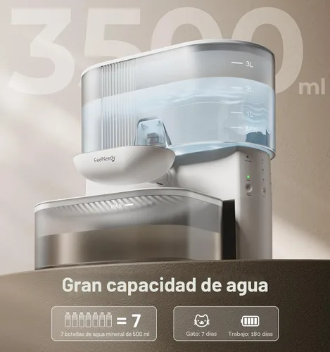 Vista 6 de Fuente de agua inalámbrica para gatos sin filtros, Separación de aguas residuales, Cuenco de acero inoxidable FEELNEEDY, Fuente de agua