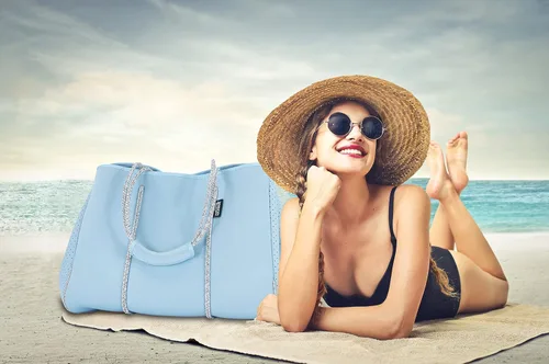Vista 7 de QOGiR Bolsa de playa multiusos de neopreno con bolsillo interior con cierre de cremallera