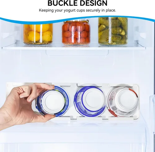 Vista 4 de Organizador de yogur para nevera, soporte de yogur para refrigerador, yogur, nevera, deslizador, estante deslizante para 4 yogures de 3.75 pulgadas