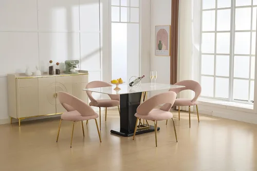 Vista 8 de Modern Dining Chairs with Curved Backrest and Metal Legs, Teddy Fabric Upholstered Desk Chair for Kitchen Dining Room Table & Chair Sets, Seating