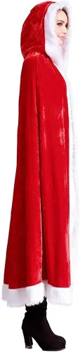 Vista 8 de TINKSKY Capa de Navidad con capucha de la Sra. Santa Claus, disfraz de cosplay para fiesta, talla L, rojo