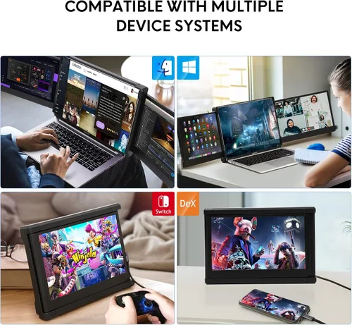 Vista 6 de Monitor Portátil Triple P2 para Laptop, Extensor de Pantalla de 12 Pulgadas, Extensor de Monitores Duales FHD 1080P, Pantalla IPS