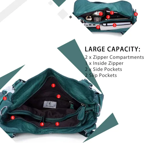 Vista 139 de Angel Barcelo - Bolsa de hombro amplia para mujer, diseño Hobo, cuero lavado