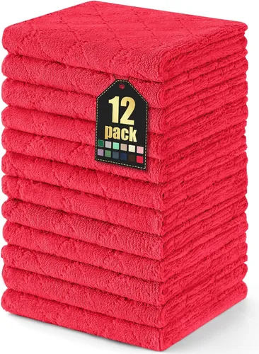Vista 9 de Homaxy - Paquete de 12 trapos de cocina (13 x 19 pulgadas, marrón), de terciopelo coral supersuaves y absorbentes para lavar platos, paño