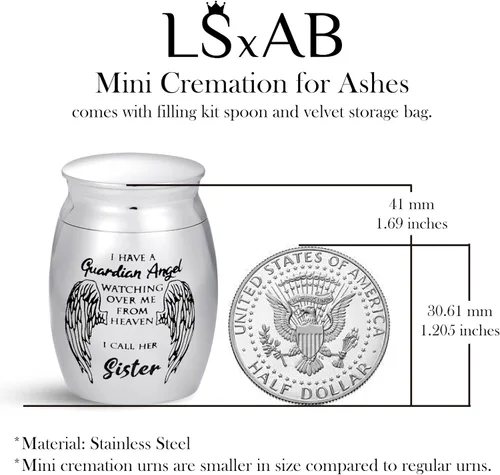 Vista 3 de Auntie Guardian Angel Mini Urnas de cremación para cenizas humanas, portátil, tamaño pequeño, de acero inoxidable, recuerdo, regalos funerarios