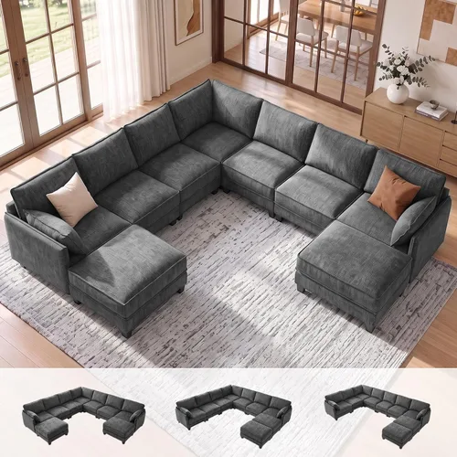 Vista 13 de Sofá modular en forma de U, sofá de nube de 116" para sala de estar Gris-oscuro