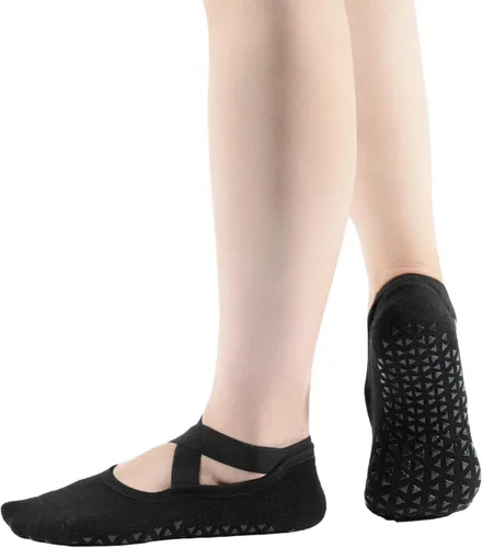 Vista 6 de Pauboland Paquete de 6 calcetines acolchados negros para mujer, antideslizantes, piyo barre, pilates, ballet, yoga, con agarres, talla 4-9