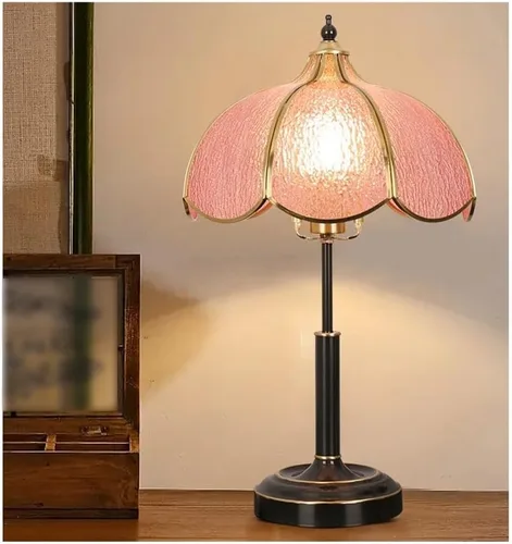 Vista 3 de Lámpara de mesa de cristal vintage Lámpara de mesa para dormitorio, estudio, sala de estar, lámpara de mesa de noche de latón (azul, mediano)