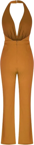 Vista 5 de Mamelucos para mujer Verano Sólido V Profundo Sin Mangas Monos Pierna ancha Cintura elástica Monos bolsillos dobles