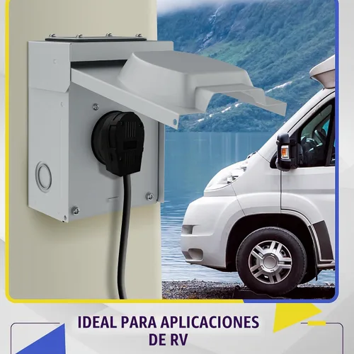 Vista 7 de ENERLITES 50A RV Power Outlet Box, NEMA 14-50R, Black Negro