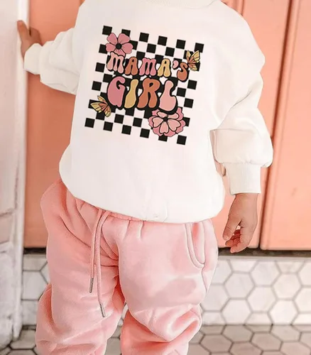 Vista 2 de Conjunto de sudadera para bebé niña con texto en inglés "Daddy Mama" de manga larga para otoño e invierno
