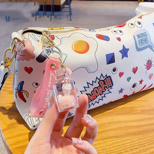 Vista 6 de ICI-Rencontrer - Bonita mochila flotante de animales para niños, niñas, mujeres, bolsa de acrílico, llavero líquido