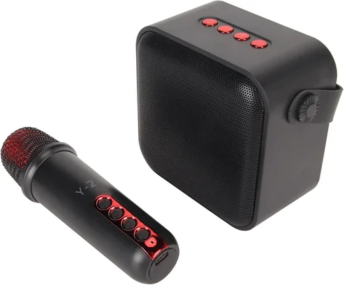 Vista 9 de Juego de mini máquina de karaoke con altavoz, micrófono inalámbrico, gran campo de sonido, chip profesional, múltiples conexiones, batería de larga
