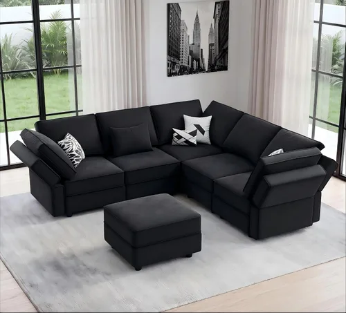 Vista 13 de Vesgantti - Sofás seccionales con asientos de almacenamiento, sofá seccional modular convertible en forma de L de 118" de 4 asientos y 1 otomán