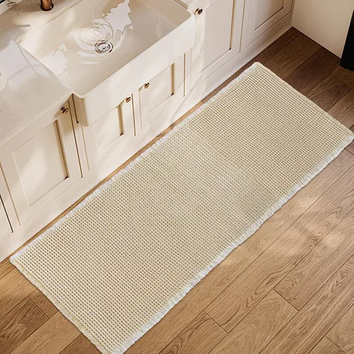 Vista 9 de ZALL - Tapete de baño de punto gofre beige, súper absorbente, antideslizante, largo, color crema, 24 x 72 pulgadas, lavable a máquina, ultra suave