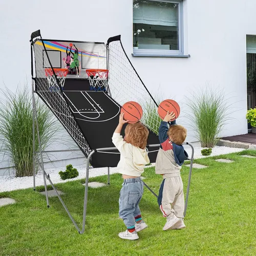 Vista 3 de Giantex Juego de Arcade de Baloncesto Plegable, 8 Opciones de Juego, Juego Electrónico de Tiro Doble para 2 Jugadores con 4 Bolas y Sistema de Negro