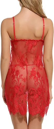 Vista 4 de RTRDE Lencería de encaje para mujer, ropa de dormir con pestañas, cuello halter, lencería sexy, ropa