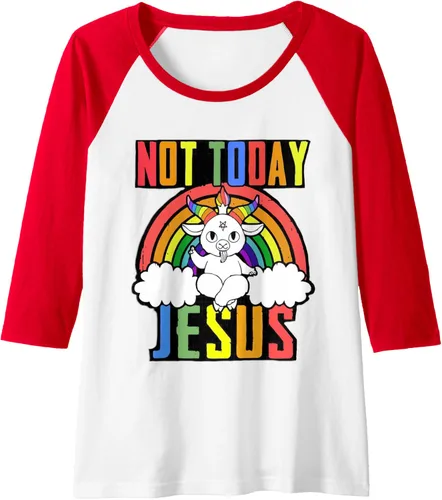 Vista 15 de Not Today Jesus - Camiseta de béisbol raglán con diseño de Baphomet LGBTQ, Negro, S