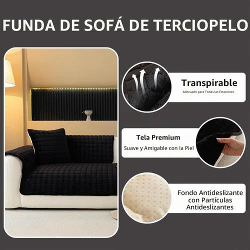 Vista 2 de Funda de terciopelo para sofá, funda de sofá modular de felpa, lavable, funda antideslizante para reposabrazos y respaldo, fundas protectoras