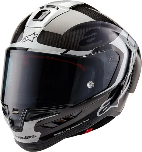Vista 9 de Alpinestars Casco Supertech R10 Element, de fibra de carbono, diseño aerodinámico de cara completa, ventilación y seguridad, certificado DOT y ECE